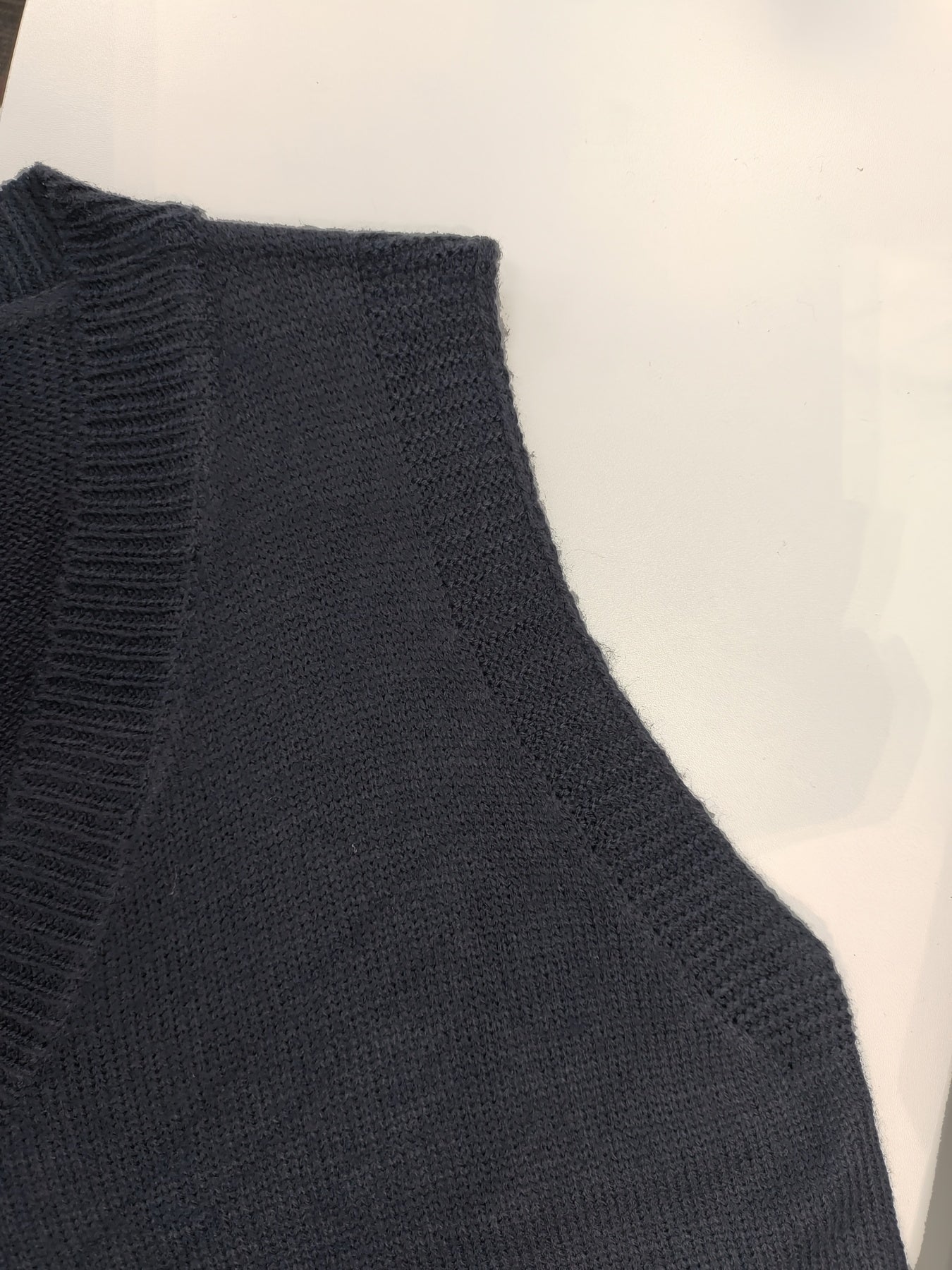 Comfortable Dark Blue Knit Sweater Vest for Women with V Neck Sleeveless Ribbed Trim Relaxed Style
