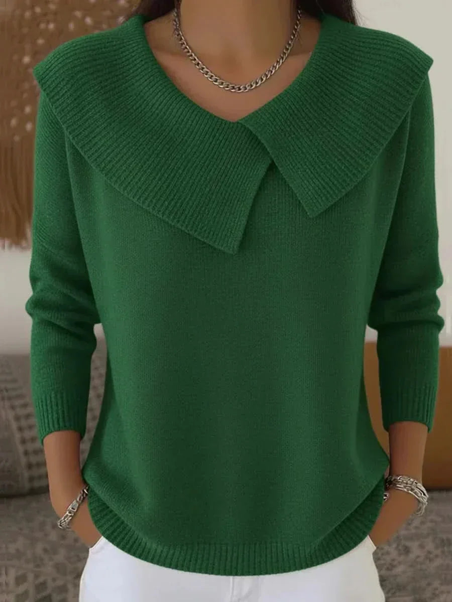 Comfortable Knit Sweater for Women with V Neck Long Sleeve Oversized Collar Relaxed Style