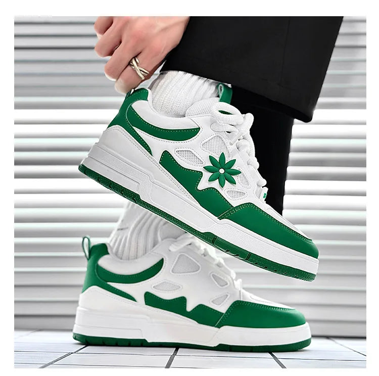 Stylish Mesh Fashion Sneakers for Women with Floral Applique Lace Up Chunky Platform Casual Style