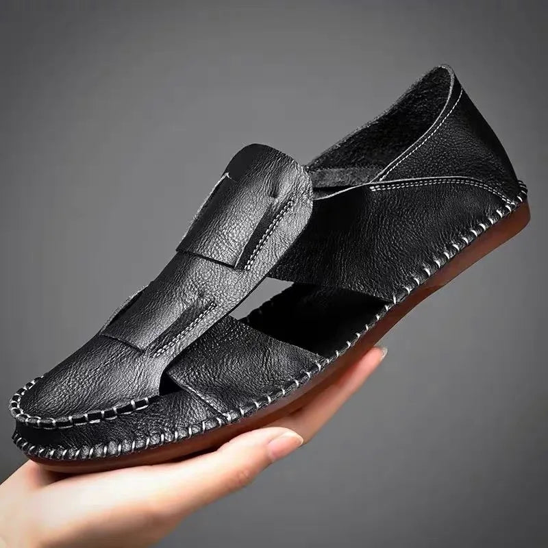Effortless Leather Hollow Out Loafers for Women with Slip On Round Toe Hand Stitched Casual Style