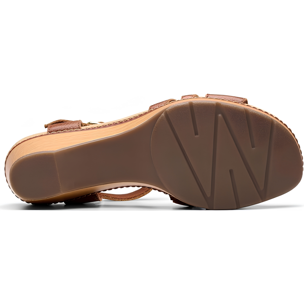 Comfortable Wedge Sandals for Women with T Strap Buckle Ankle Closure Leather Look Open Toe Style
