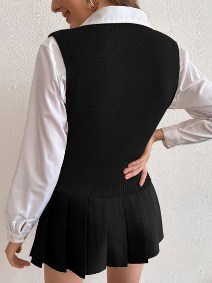 Comfortable Cable Knit Sweater Vest for Women with V Neck Sleeveless Ribbed Hem Relaxed Style