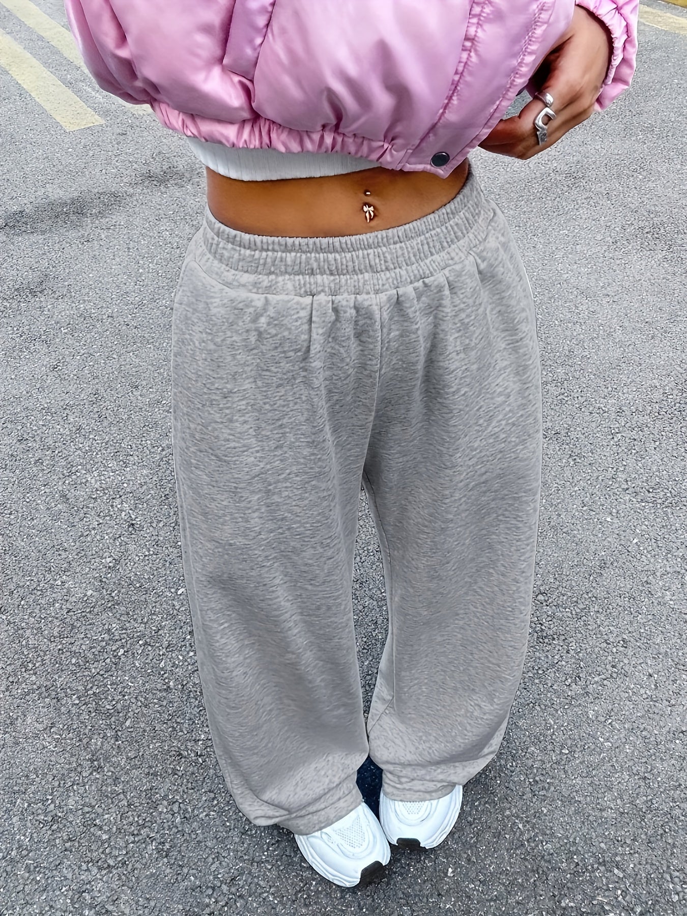 Effortless Light Grey Wide Leg Sweatpants for Women with High Waist Relaxed Oversized Casual Style