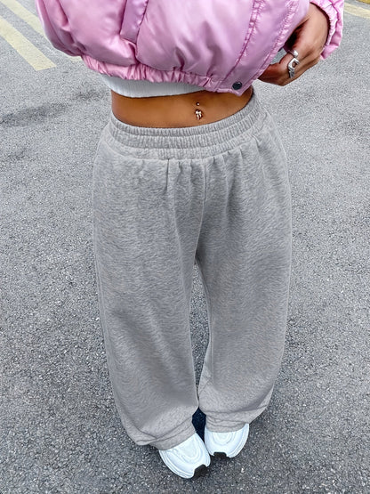 Effortless Light Grey Wide Leg Sweatpants for Women with High Waist Relaxed Oversized Casual Style