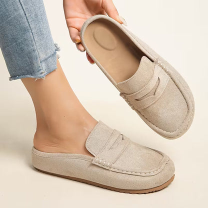 Comfortable Loafers for Women with Suede Upper Penny Strap Cushioned Slip On Flat Style