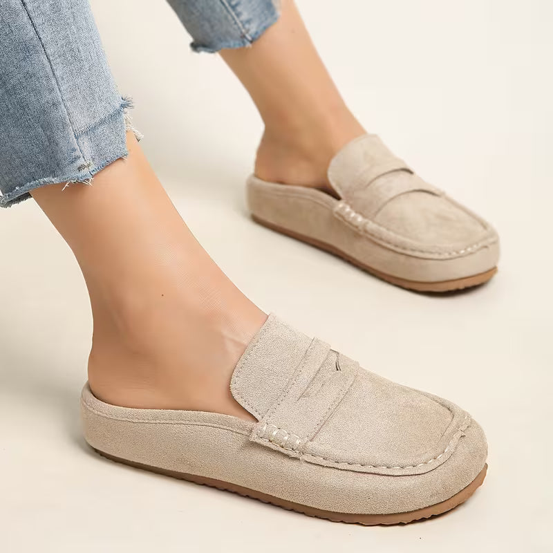Comfortable Loafers for Women with Suede Upper Penny Strap Cushioned Slip On Flat Style