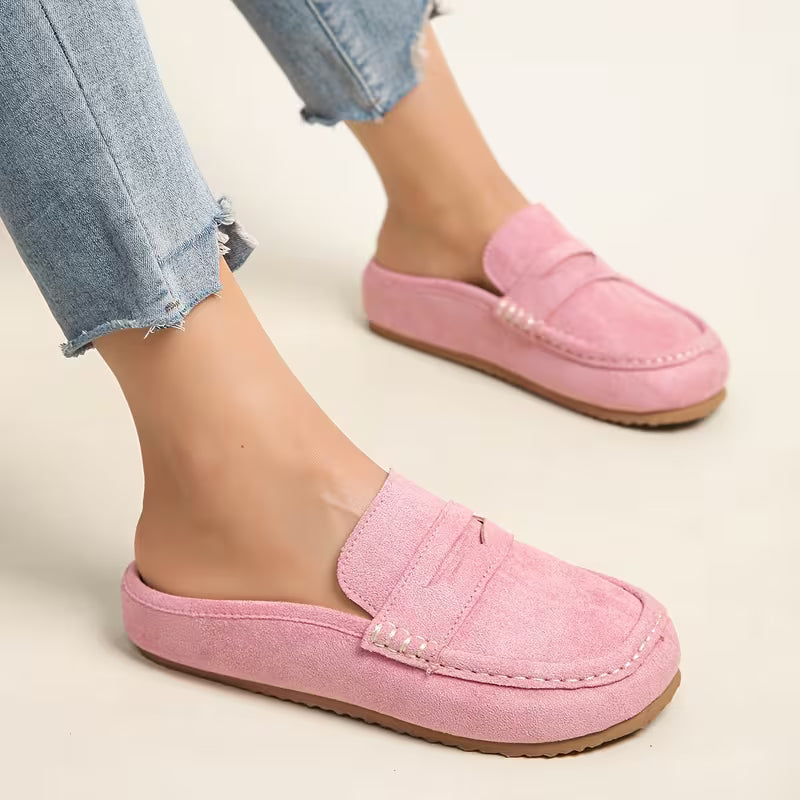Comfortable Loafers for Women with Suede Upper Penny Strap Cushioned Slip On Flat Style