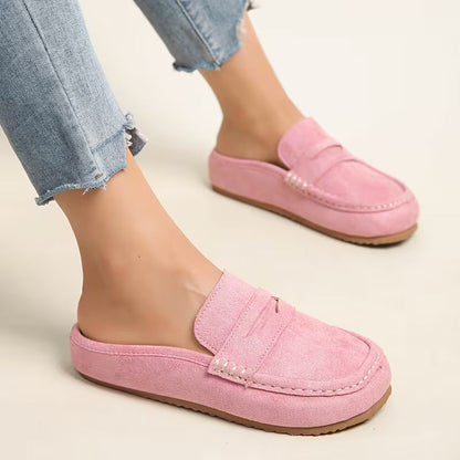 Comfortable Loafers for Women with Suede Upper Penny Strap Cushioned Slip On Flat Style