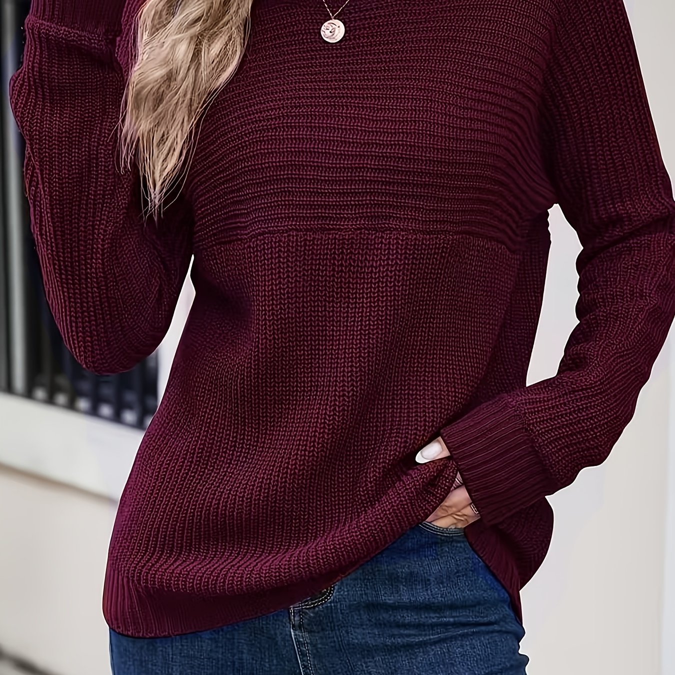 Comfortable Ribbed Knit Sweater for Women with Crew Neck Long Sleeve Relaxed Oversized Style