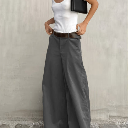 Effortless Wide Leg Pants for Women with High Waist Belted Relaxed Flowing Casual Style