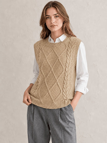 Comfortable Cable Sweater Vest for Women with Crew Neck Sleeveless Relaxed Oversized Knit Style