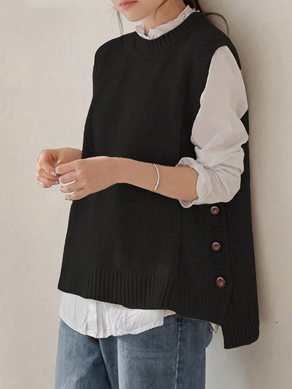 Comfortable Sweater Vest for Women with Mock Neck Sleeveless Side Button Relaxed Oversized Knit Style