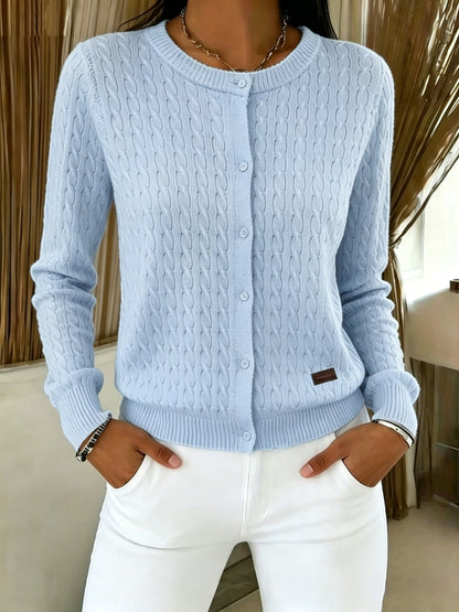 Comfortable Cable Knit Cardigan for Women with Crew Neck Long Sleeve Button Front Relaxed Style