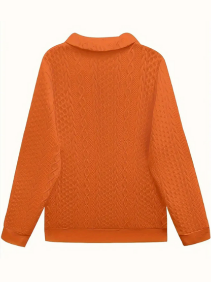 Comfortable Cable Knit Sweater for Women with Zip Neck Long Sleeve Textured Relaxed Style