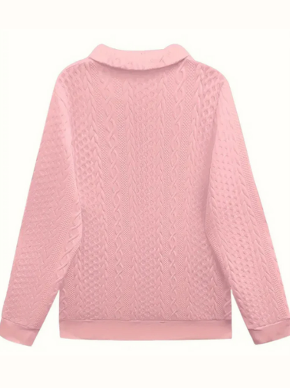 Comfortable Cable Knit Sweater for Women with Zip Neck Long Sleeve Textured Relaxed Style