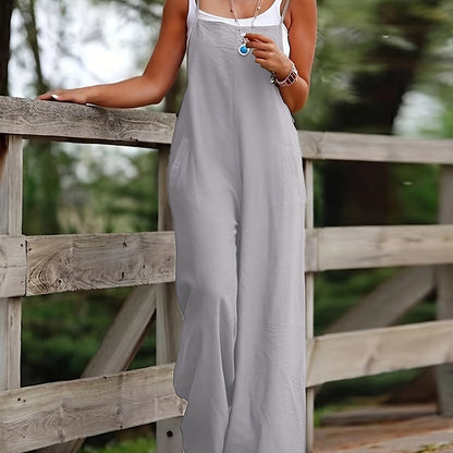 Effortless Wide Leg Jumpsuit for Women with Square Neck Sleeveless Relaxed Casual Style