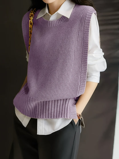 Comfortable Ribbed Sweater Vest for Women with Round Neck Sleeveless Oversized Relaxed Knit Style