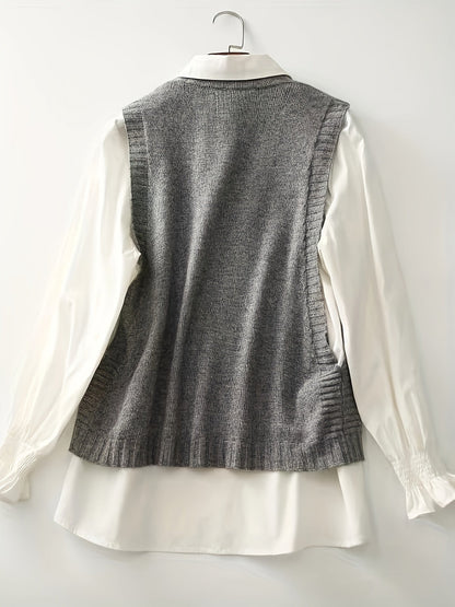 Comfortable Knit Sweater Vest for Women with Round Neck Sleeveless Button Front Ribbed Trim Style