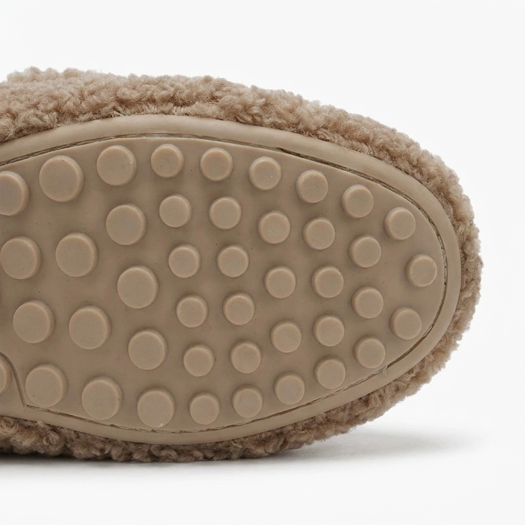Comfortable House Shoes for Women with Curly Faux Fur Upper Moccasin Slip On Rubber Sole Style