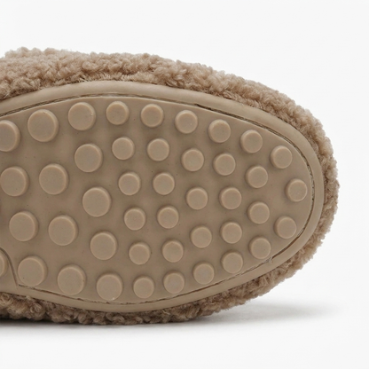 Comfortable House Shoes for Women with Curly Faux Fur Upper Moccasin Slip On Rubber Sole Style