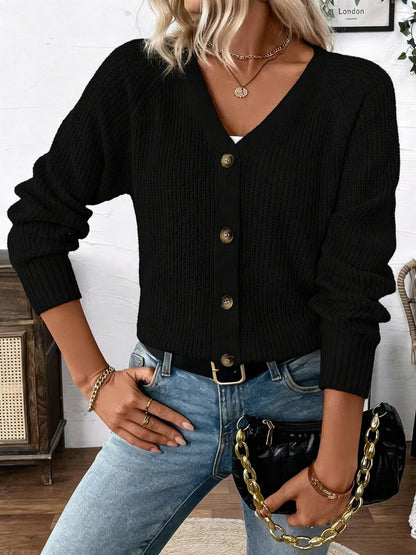 Comfortable Ribbed Knit Cardigan Sweater for Women with V Neck Long Sleeve Button Front Relaxed Style
