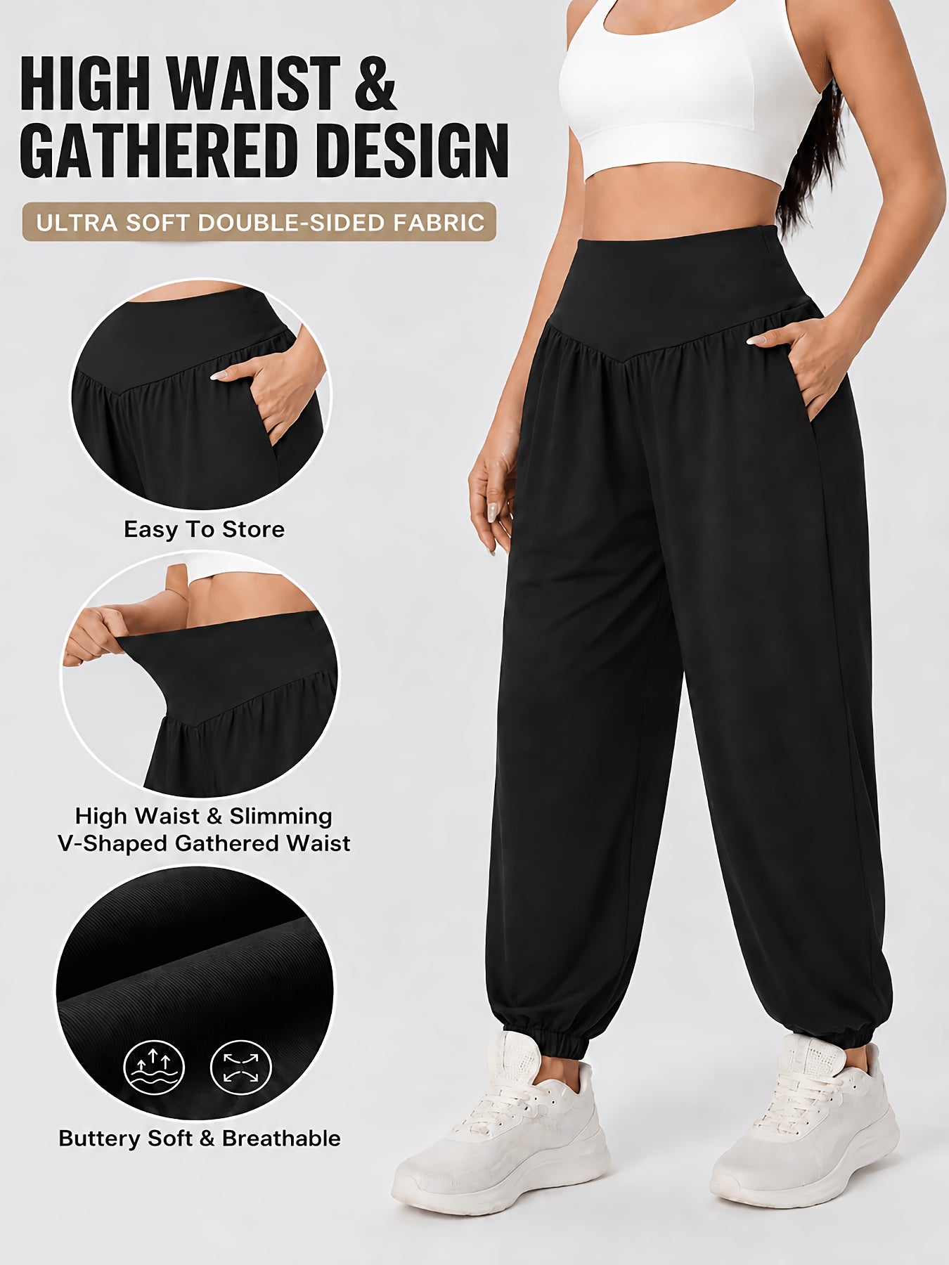 Effortless Black Jogger Pants for Women with High Waist Elastic Cuff Relaxed Fit Casual Style