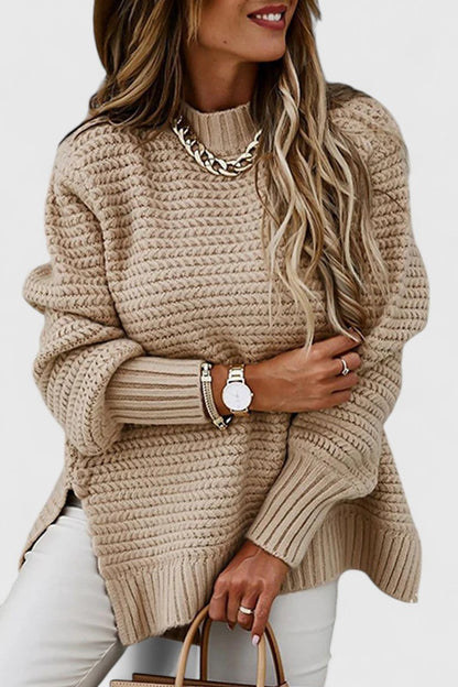 Comfortable Chunky Knit Sweater for Women with High Neck Long Sleeve Oversized Ribbed Cuff Style