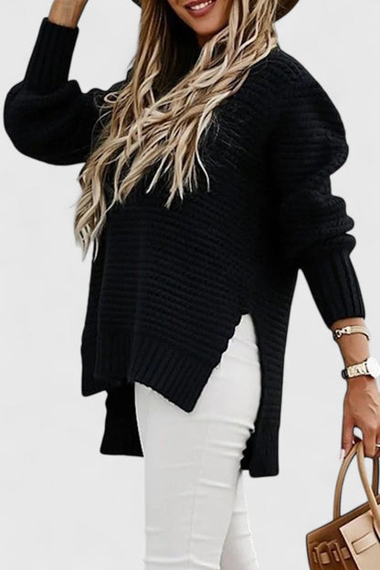 Comfortable Chunky Knit Sweater for Women with High Neck Long Sleeve Oversized Ribbed Cuff Style