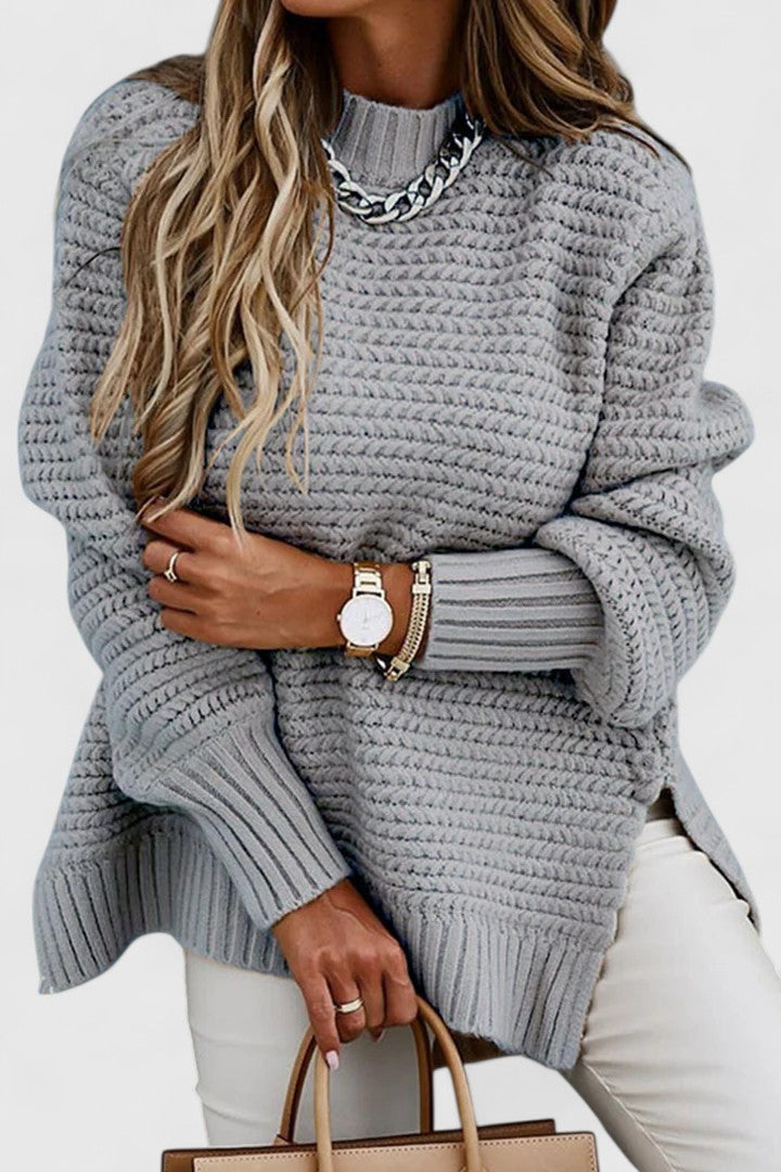 Comfortable Chunky Knit Sweater for Women with High Neck Long Sleeve Oversized Ribbed Cuff Style