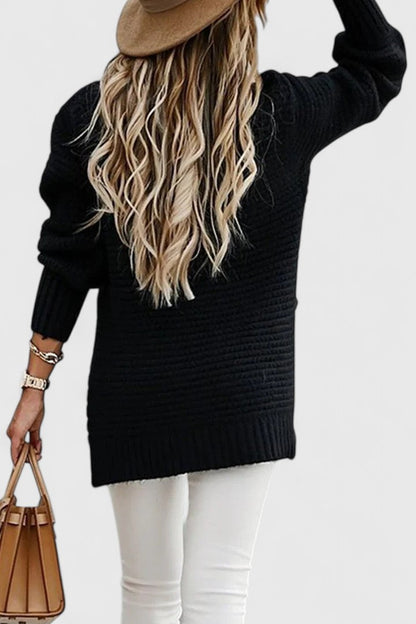 Comfortable Chunky Knit Sweater for Women with High Neck Long Sleeve Oversized Ribbed Cuff Style
