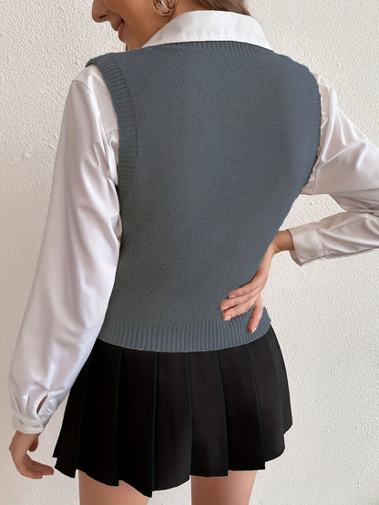 Comfortable Cable Knit Sweater Vest for Women with V Neck Sleeveless Ribbed Hem Relaxed Style