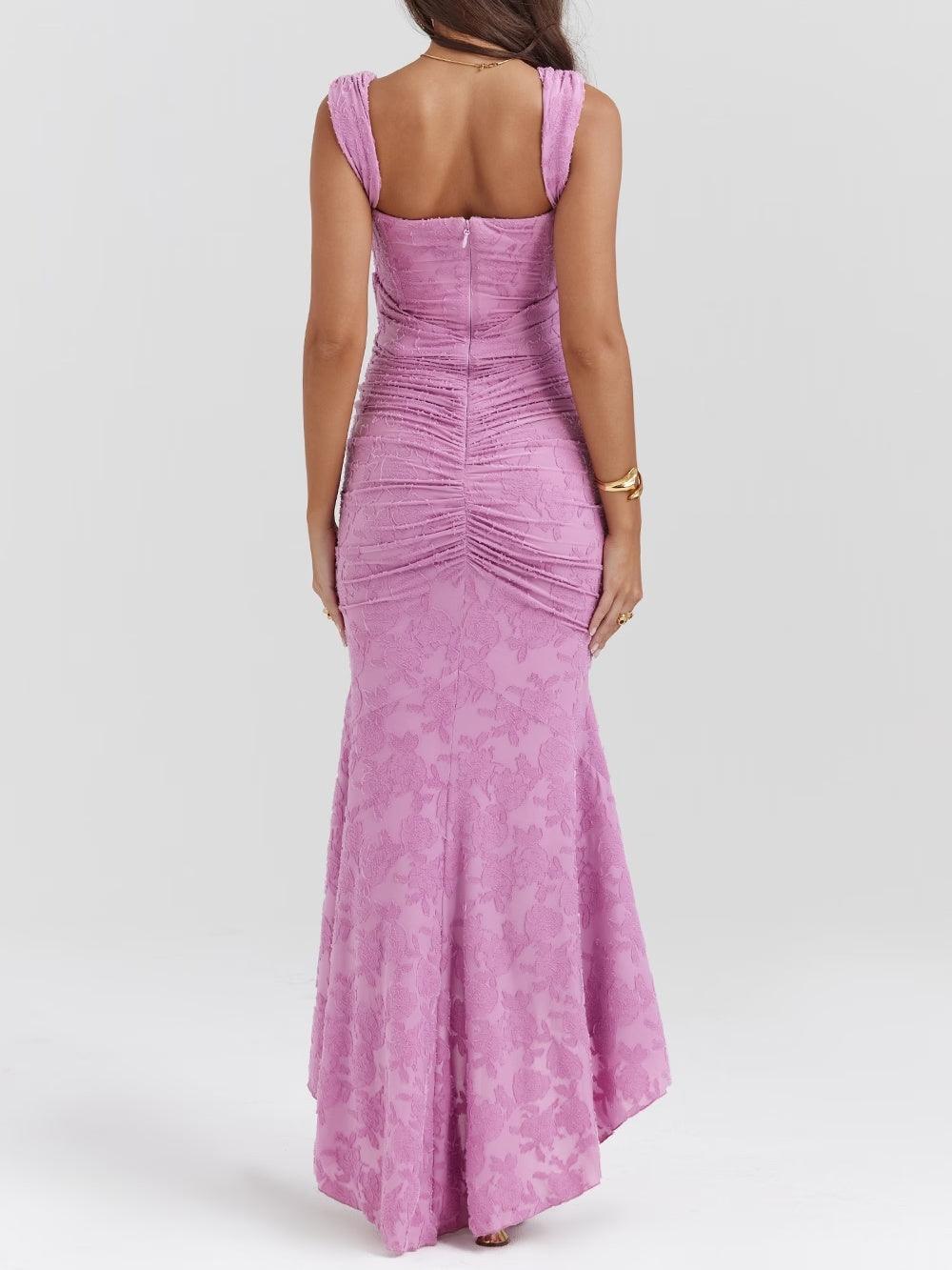 Elegant Lace Corset Mermaid Maxi Dress for Women with Square Neck Sleeveless Ruched High Low Formal Style