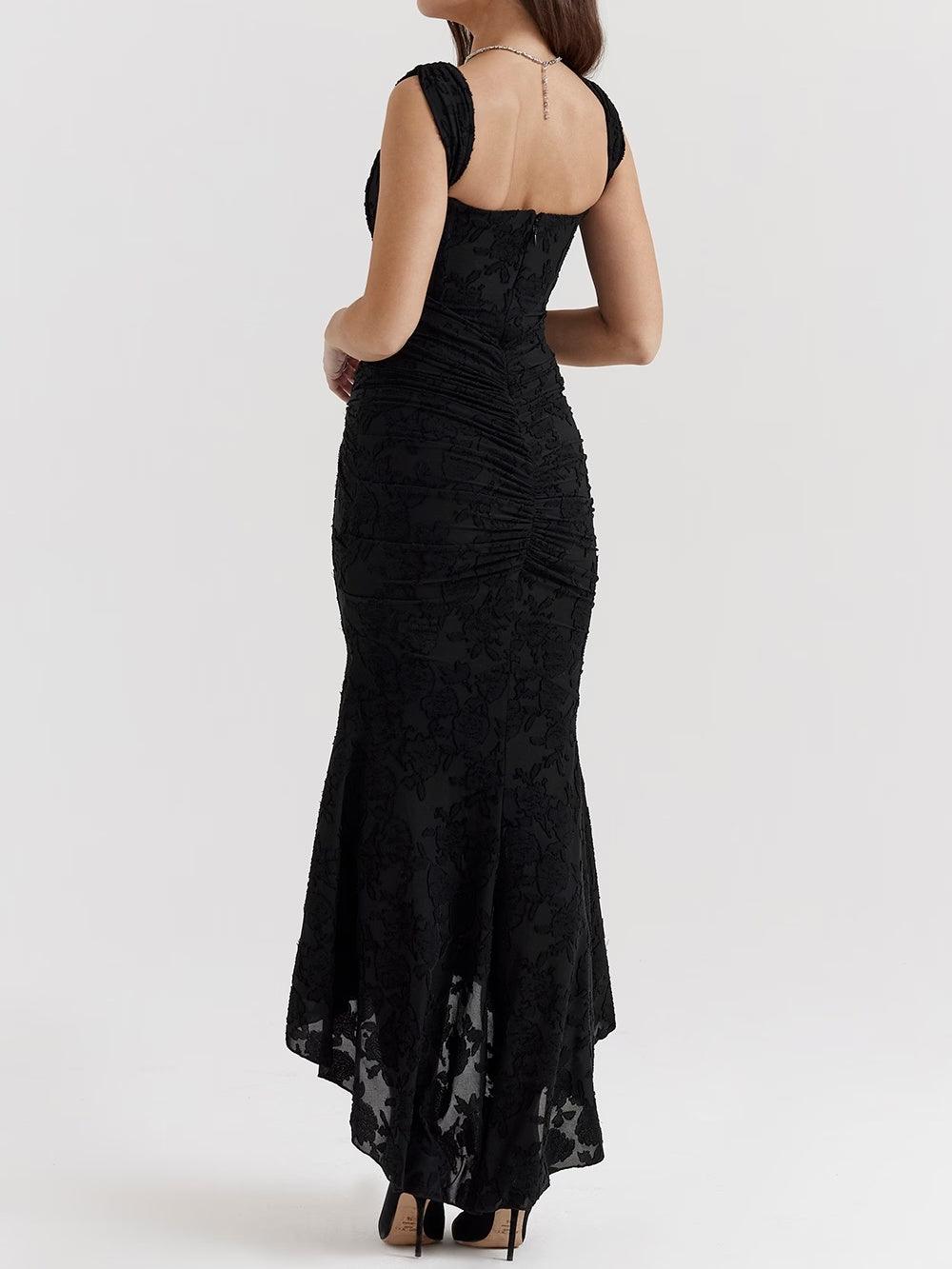 Elegant Lace Corset Mermaid Maxi Dress for Women with Square Neck Sleeveless Ruched High Low Formal Style