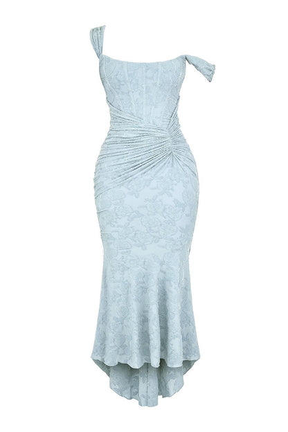 Elegant Lace Corset Mermaid Maxi Dress for Women with Square Neck Sleeveless Ruched High Low Formal Style