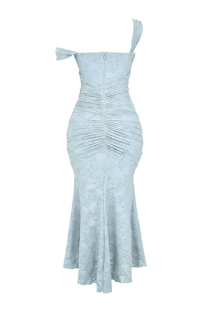 Elegant Lace Corset Mermaid Maxi Dress for Women with Square Neck Sleeveless Ruched High Low Formal Style