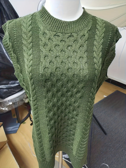 Comfortable Cable Knit Sweater Vest for Women with Crew Neck Sleeveless Oversized Relaxed Knit Style
