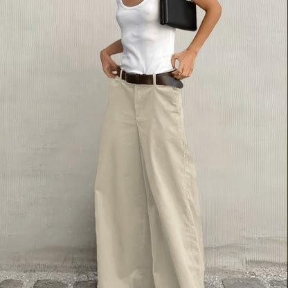 Effortless Wide Leg Pants for Women with High Waist Belted Relaxed Flowing Casual Style