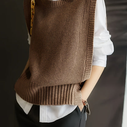 Comfortable Ribbed Sweater Vest for Women with Round Neck Sleeveless Oversized Relaxed Knit Style