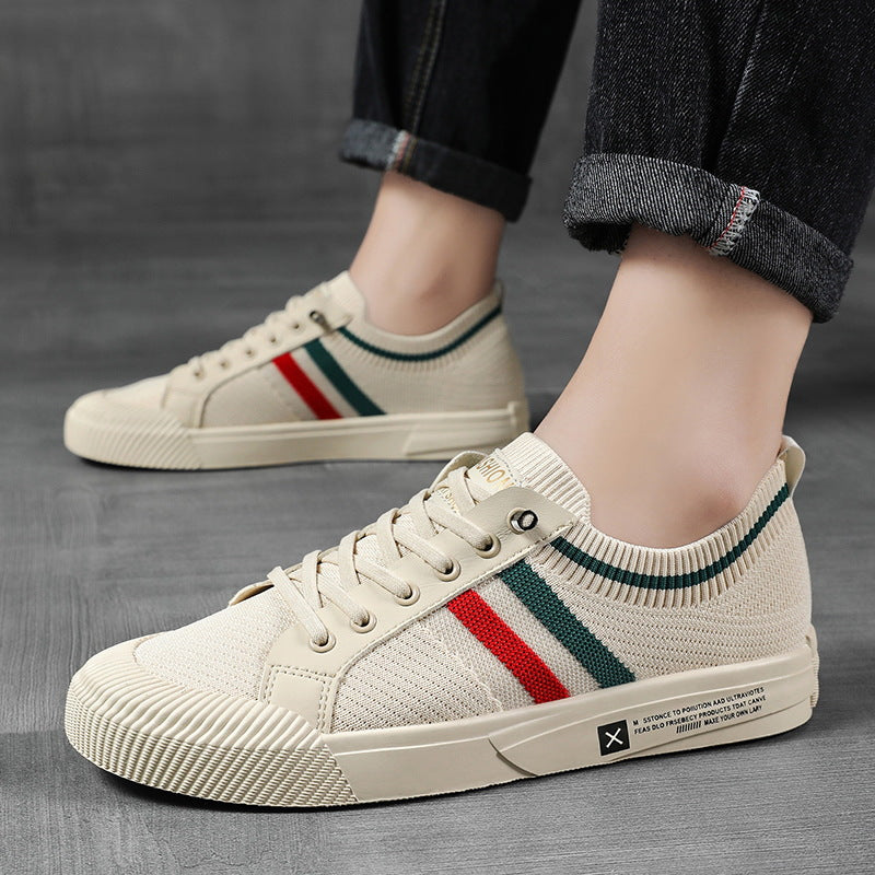 Stylish Knit Fashion Sneaker for Women with Lace Up Striped Low Top Casual Style