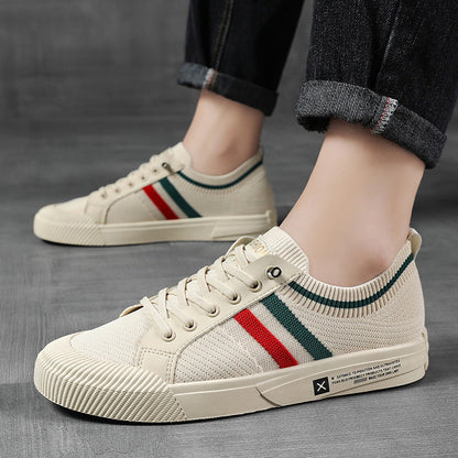 Stylish Knit Fashion Sneaker for Women with Lace Up Striped Low Top Casual Style