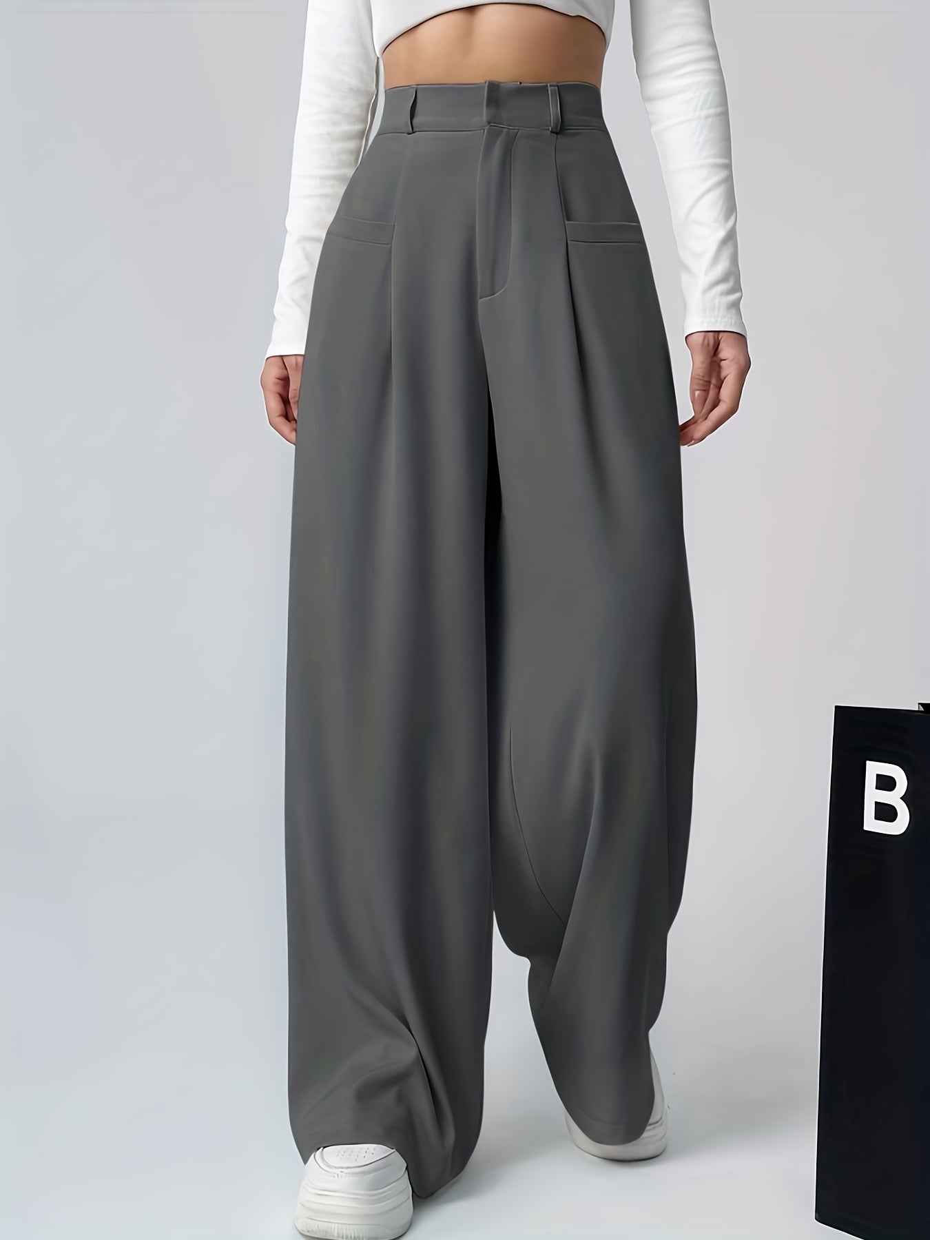 Elegant Khaki Wide Leg Pants for Women with High Waist Pleated Tailored Relaxed Style