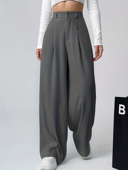 Elegant Khaki Wide Leg Pants for Women with High Waist Pleated Tailored Relaxed Style