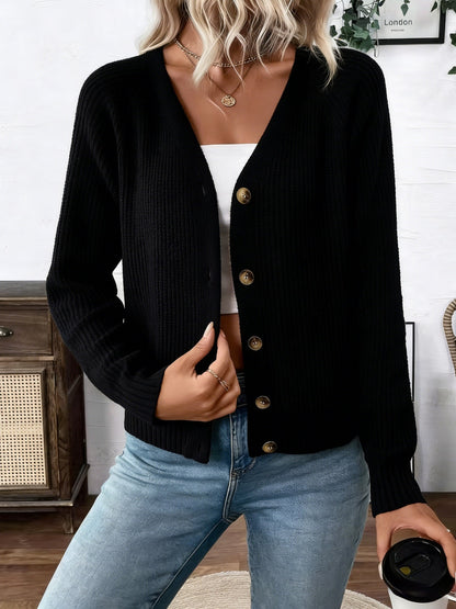Comfortable Ribbed Knit Cardigan Sweater for Women with V Neck Long Sleeve Button Front Relaxed Style