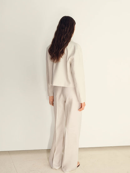 Effortless Apricot Wide Leg Set for Women with Collared Cropped Jacket Button Front Relaxed Style