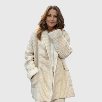 Comfortable Waffle Knit Cardigan for Women with Notched Collar Long Sleeve Oversized Longline Style
