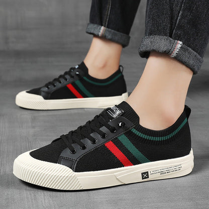 Stylish Knit Fashion Sneaker for Women with Lace Up Striped Low Top Casual Style