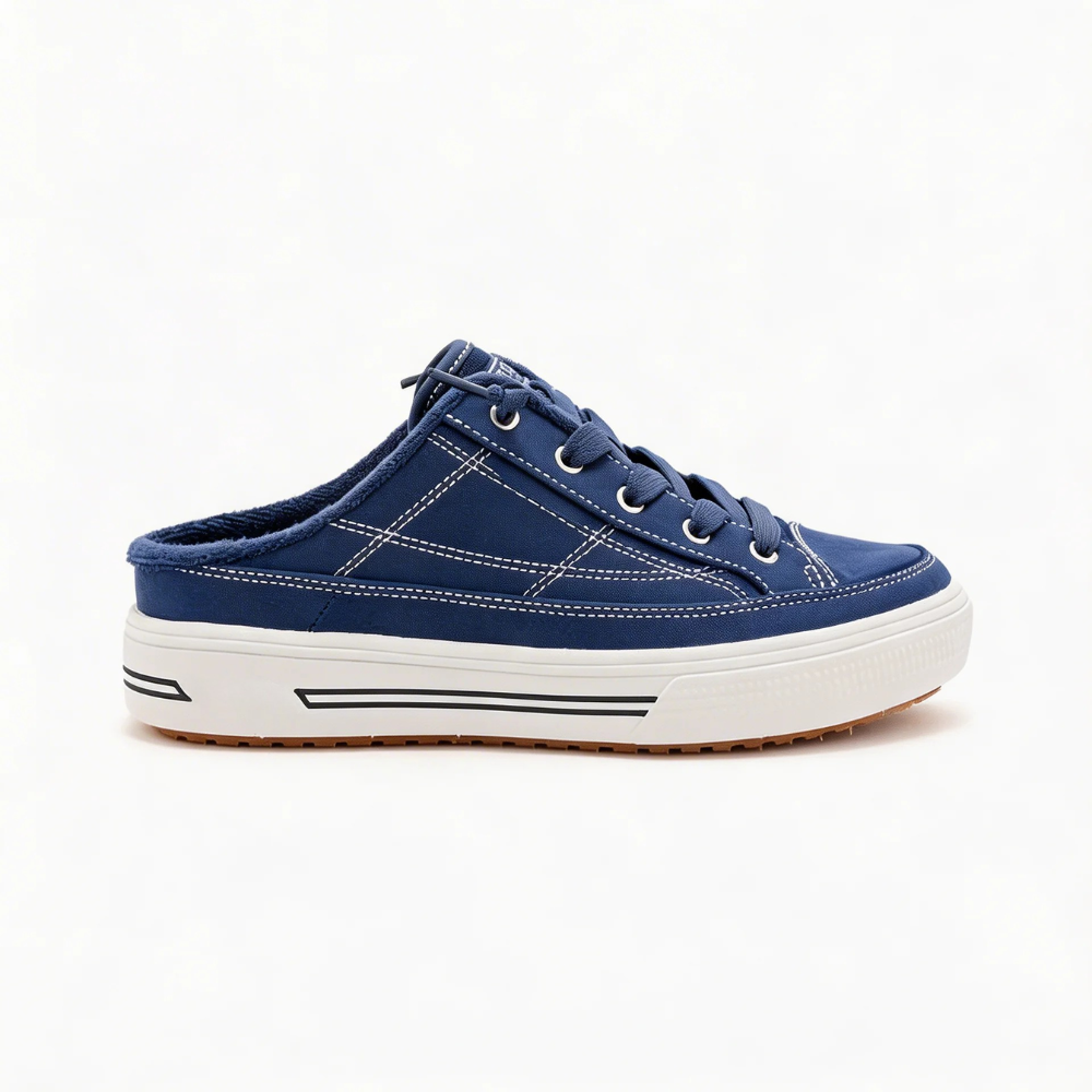 Comfortable Mules for Women with Backless Canvas Upper Lace Up Low Top Sneaker Style