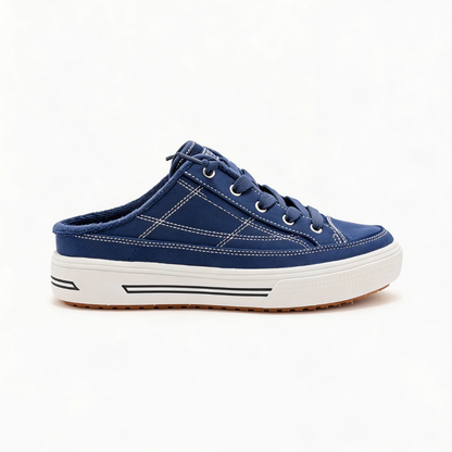 Comfortable Mules for Women with Backless Canvas Upper Lace Up Low Top Sneaker Style