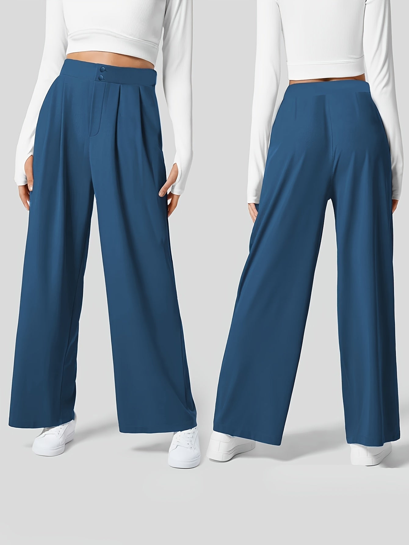 Effortless Khaki Wide Leg Pants for Women with High Waist Pleated Button Front Relaxed Style