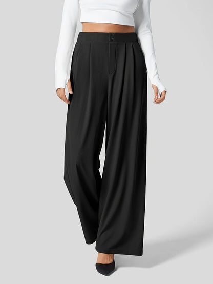 Effortless Khaki Wide Leg Pants for Women with High Waist Pleated Button Front Relaxed Style